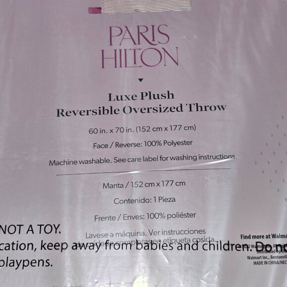 Paris Hilton Luxe Plush Oversized Reversible Butterflies Pink Throw, for Adults - Picture 4 of 4